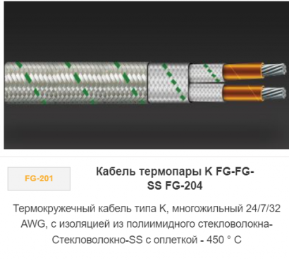 Кабель термопары K FG-FG-SS FG-204